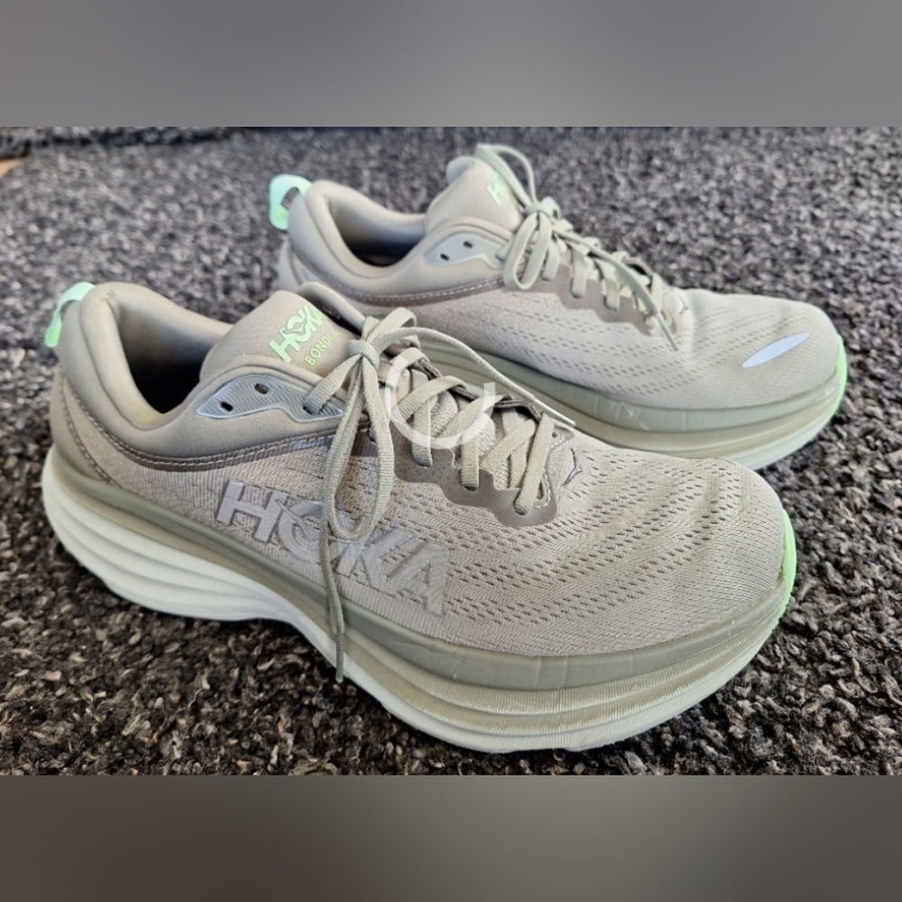Sz 11.5D HOKA Bondi 8 Shoes Mens Olive Haze Mercury Walking Running Comfort